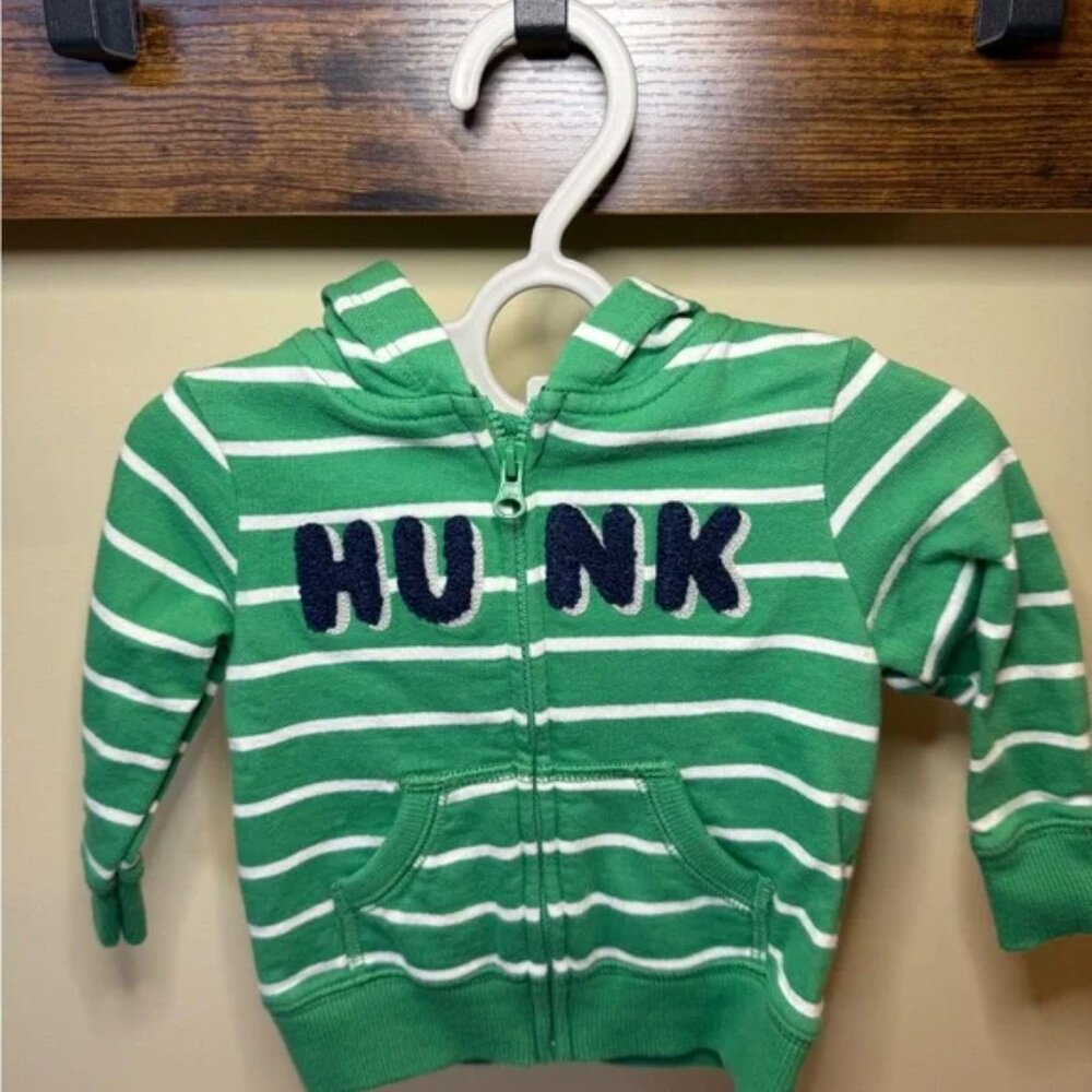 Carter's Baby Boys Green Striped Hoodie Size 6 Months